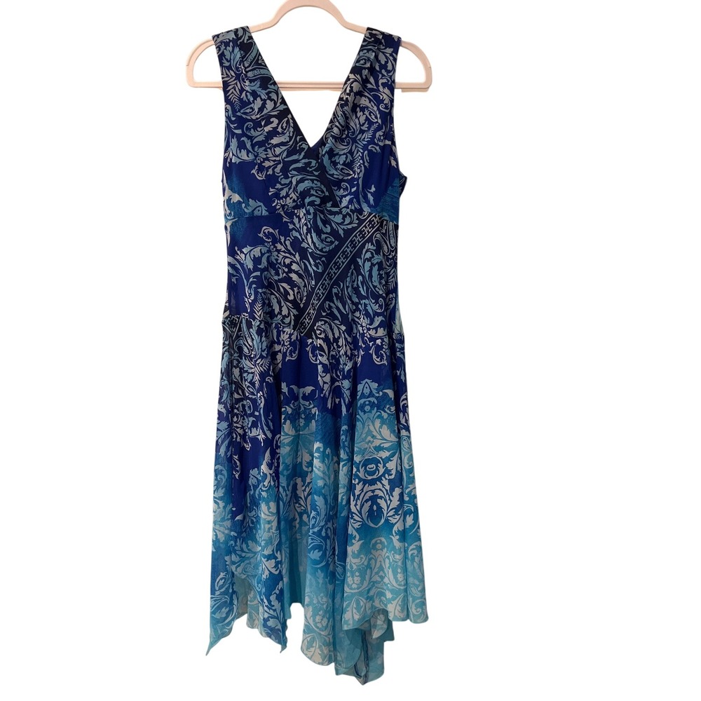 Rabbit Rabbit Rabbit Designs Blue Ombre Damask Handkerchief Hem Dress Size 14